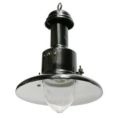 Black Greek Enamel Industrial Fishermans Lamp Pendant Clear Glass