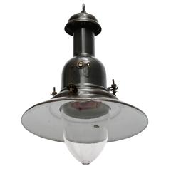 Greek Enamel Industrial Fishermans Lamp Pendant Clear Glass
