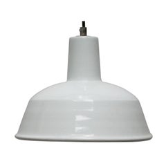 White Enamel Vintage Industrial Factory Pendant Light NOS