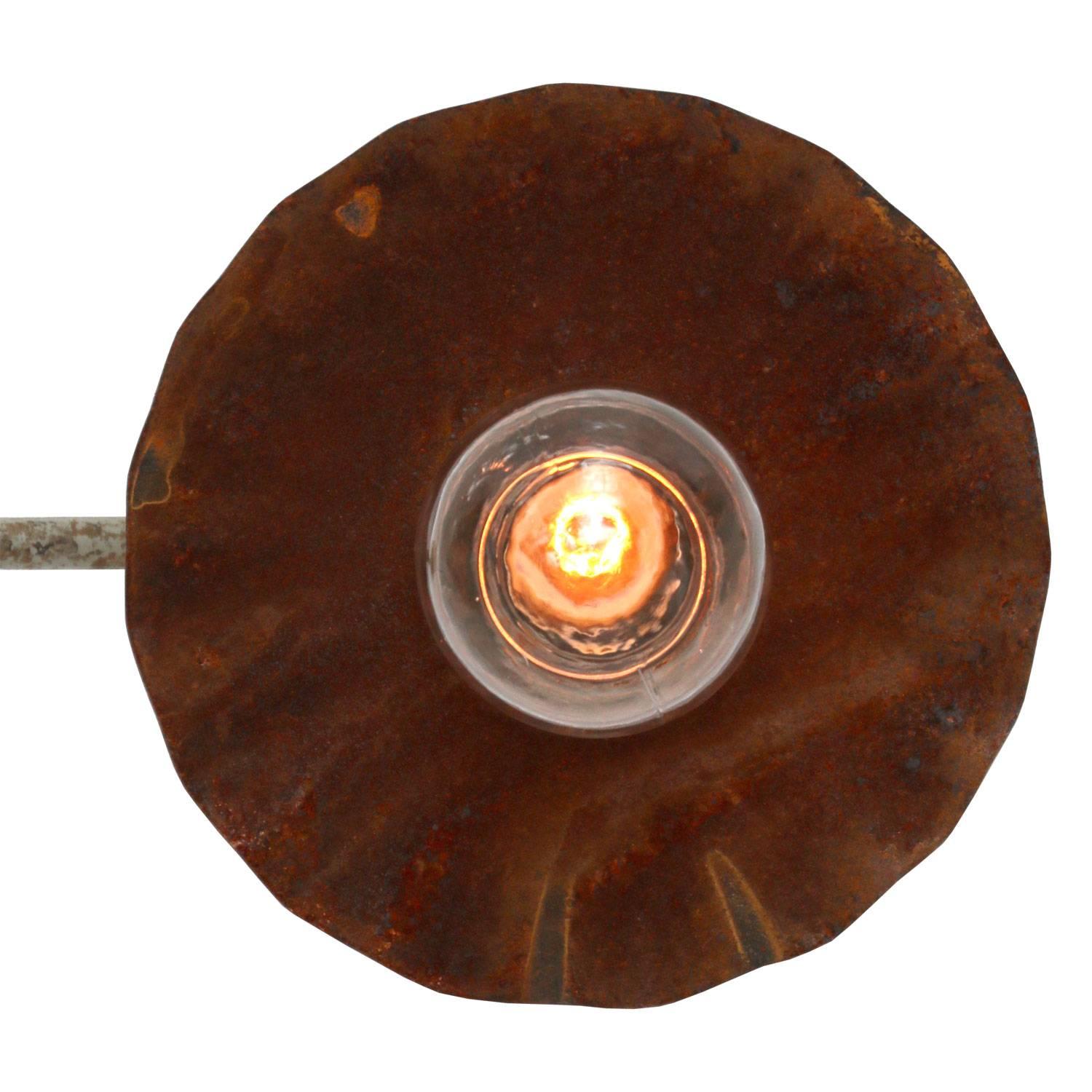 Brown Metal Vintage Industrial Cast Iron Rust Shade Wall Lamps 2