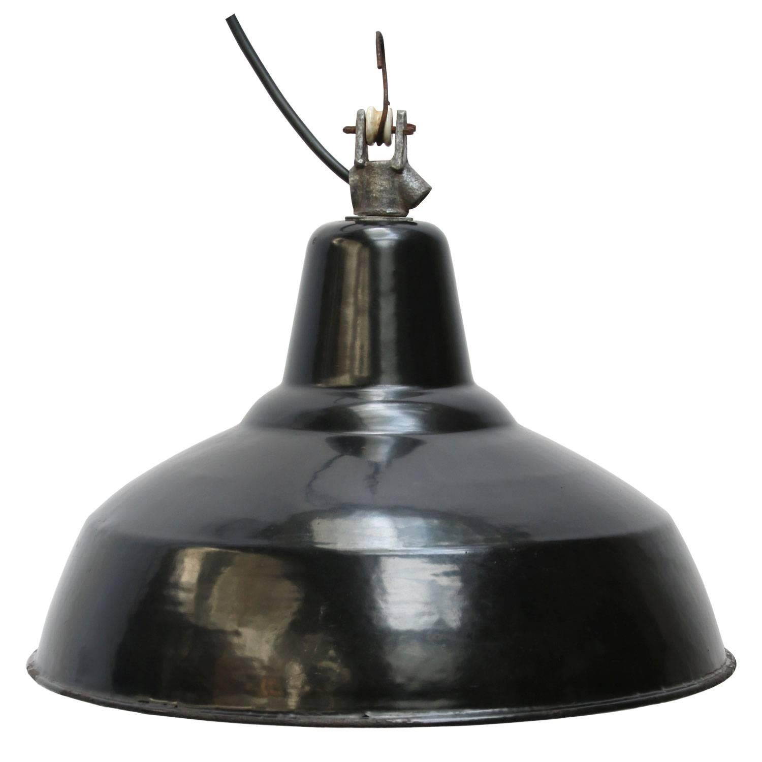 20th Century Black Enamel Vintage Dutch Industrial Hanging Lamps
