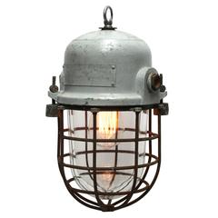 Gray Vintage European Industrial Cage Light