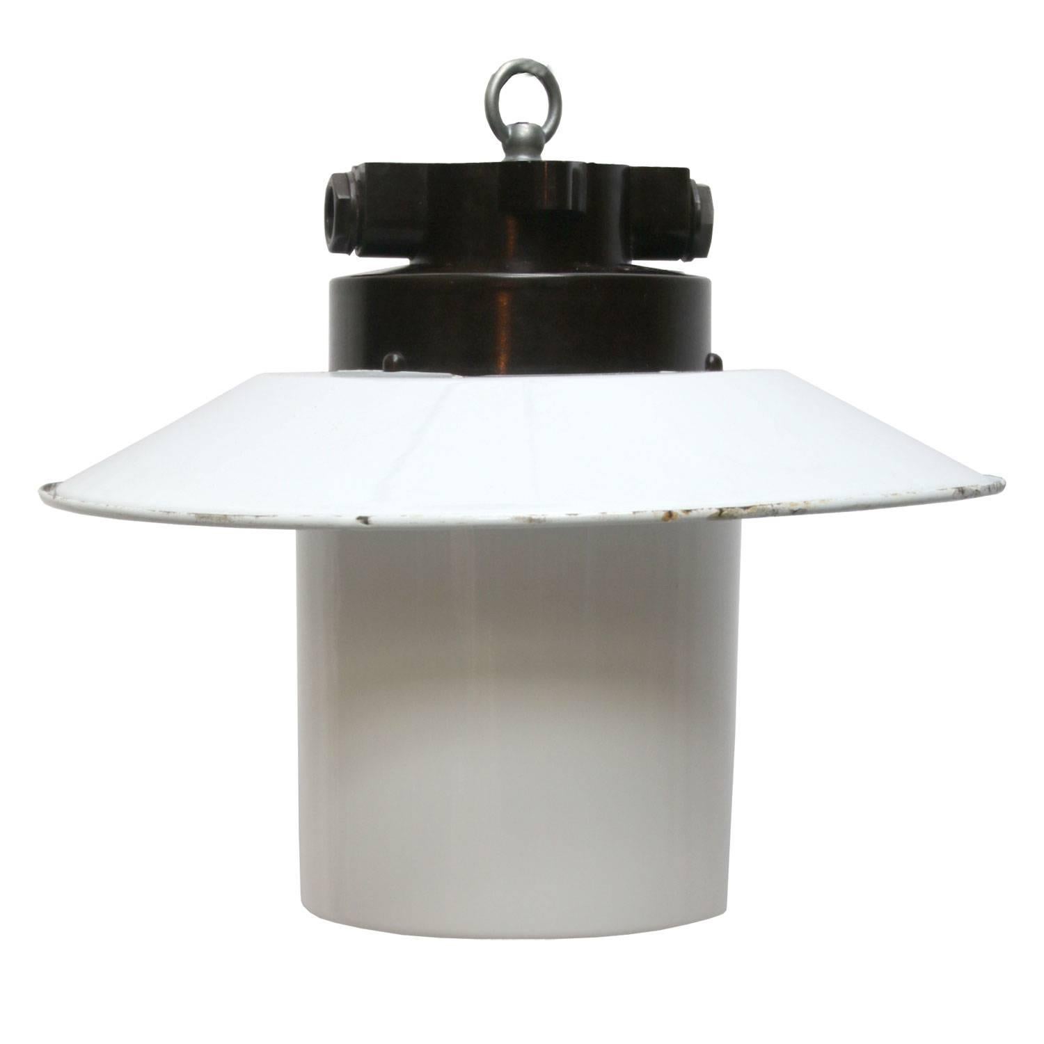 Brodec blanc de blanc. Industrial pendant. Bakelite top. White enamel shade with white glass.

Measure: Weight 1.0 kg / 2.2 lb

All lamps have been made suitable by international standards for incandescent light bulbs, energy-efficient and LED