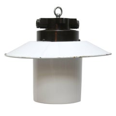 White Enamel Opale Glass Industrial Pendant Bakelite Top