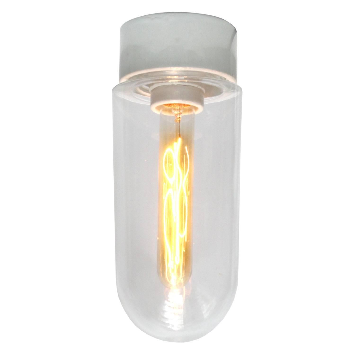 Industrial ceiling lamps. White porcelain. Clear glass.

Weight: 1.0 kg / 2.2 lb

Priced per individual item. All lamps have been made suitable by international standards for incandescent light bulbs, energy-efficient and LED bulbs. E26/E27 bulb
