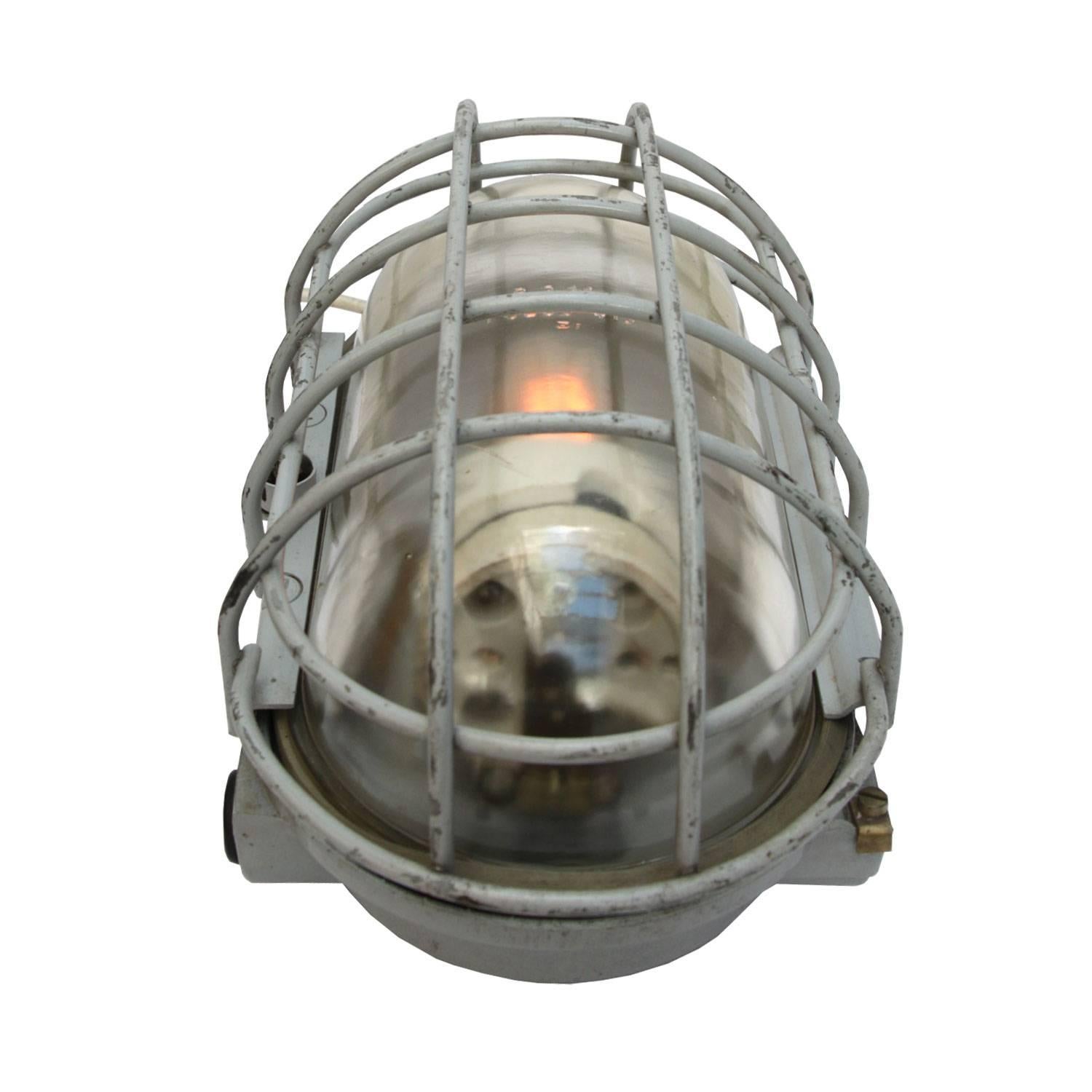 Knibbert grey. Industrial wall or ceiling lamp.
Cast aluminium. Clear glass.

Measure: Weight 3.3 kg / 7.3 lb

All lamps have been made suitable by international standards for incandescent light bulbs, energy-efficient and LED bulbs. E26/E27