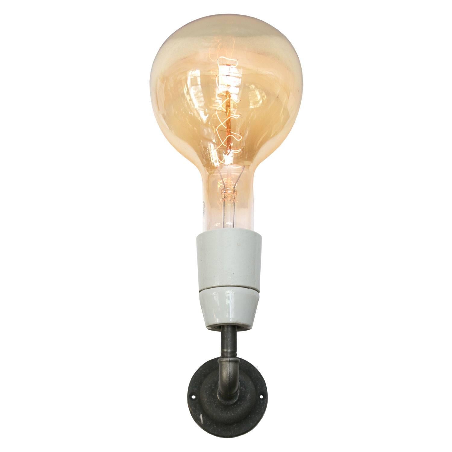 20th Century Porcelain Cast Iron Vintage Industrial Wall Lamp, E39 - E40 Bulb Holder (4x)