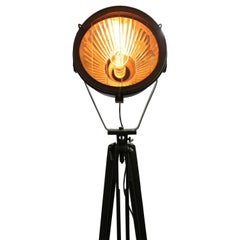 Dark Green Vintage Industrial Tripod Spot Light Wooden Legs Mirror Inside (2x)