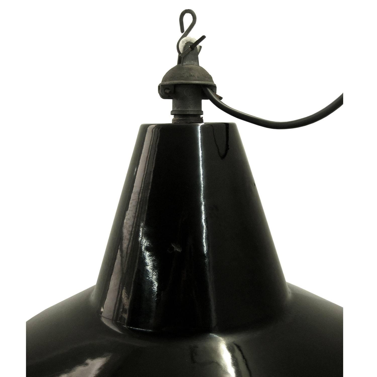 French Black Enamel Vintage Industrial Hanging Lamp