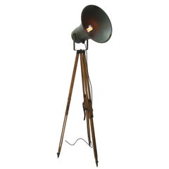 Vintage Gray Industrial Floor Lamp Wooden Tripod