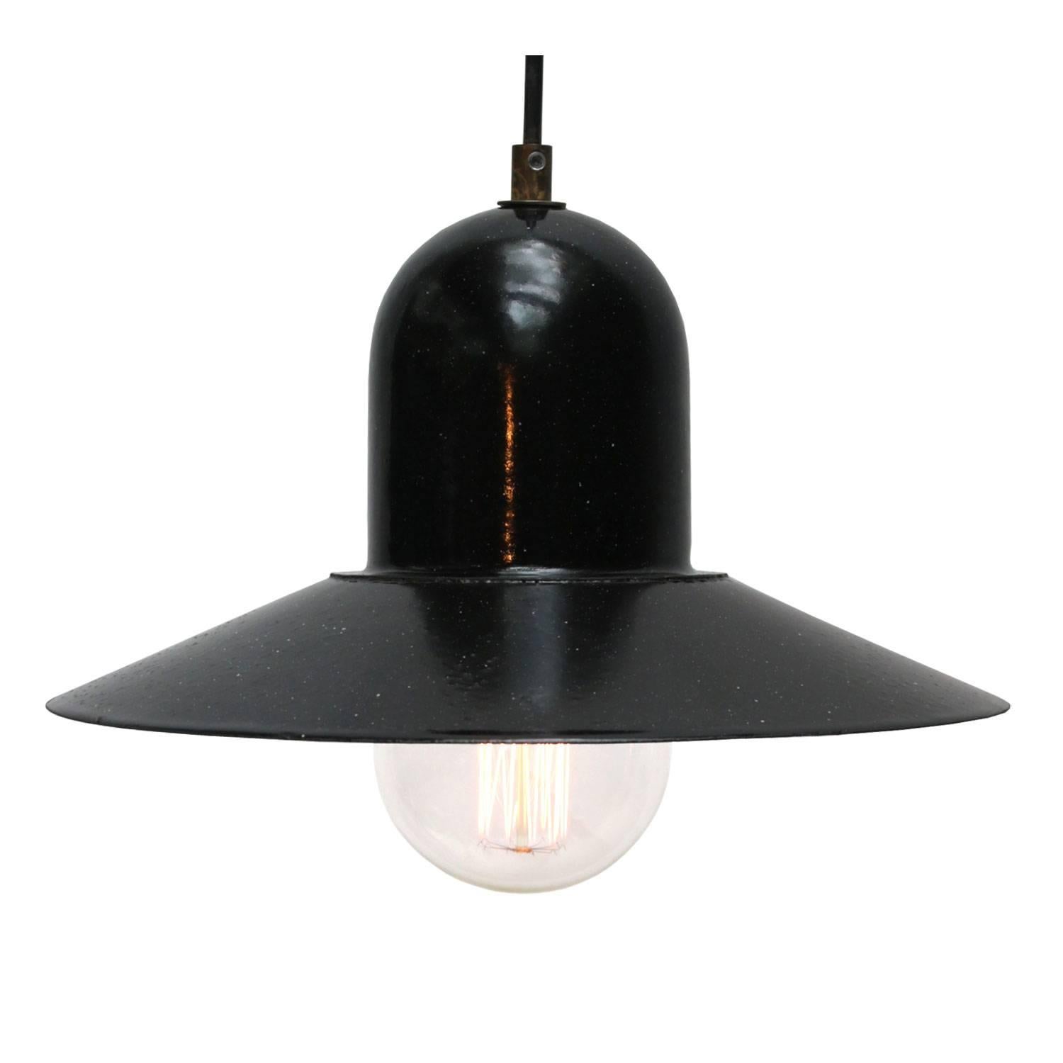 Black Enamel Vintage Industrial pendant Lamp 1950s 