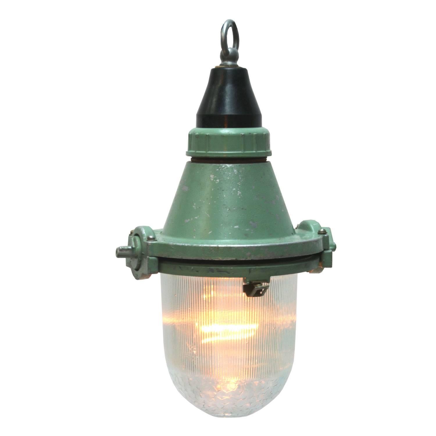 Green Cast Aluminum Vintage Industrial Light Holophane Glass