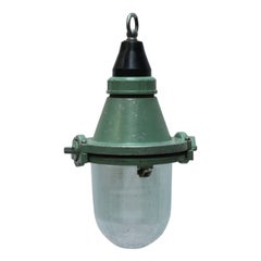 Green Cast Aluminum Vintage Industrial Light Holophane Glass