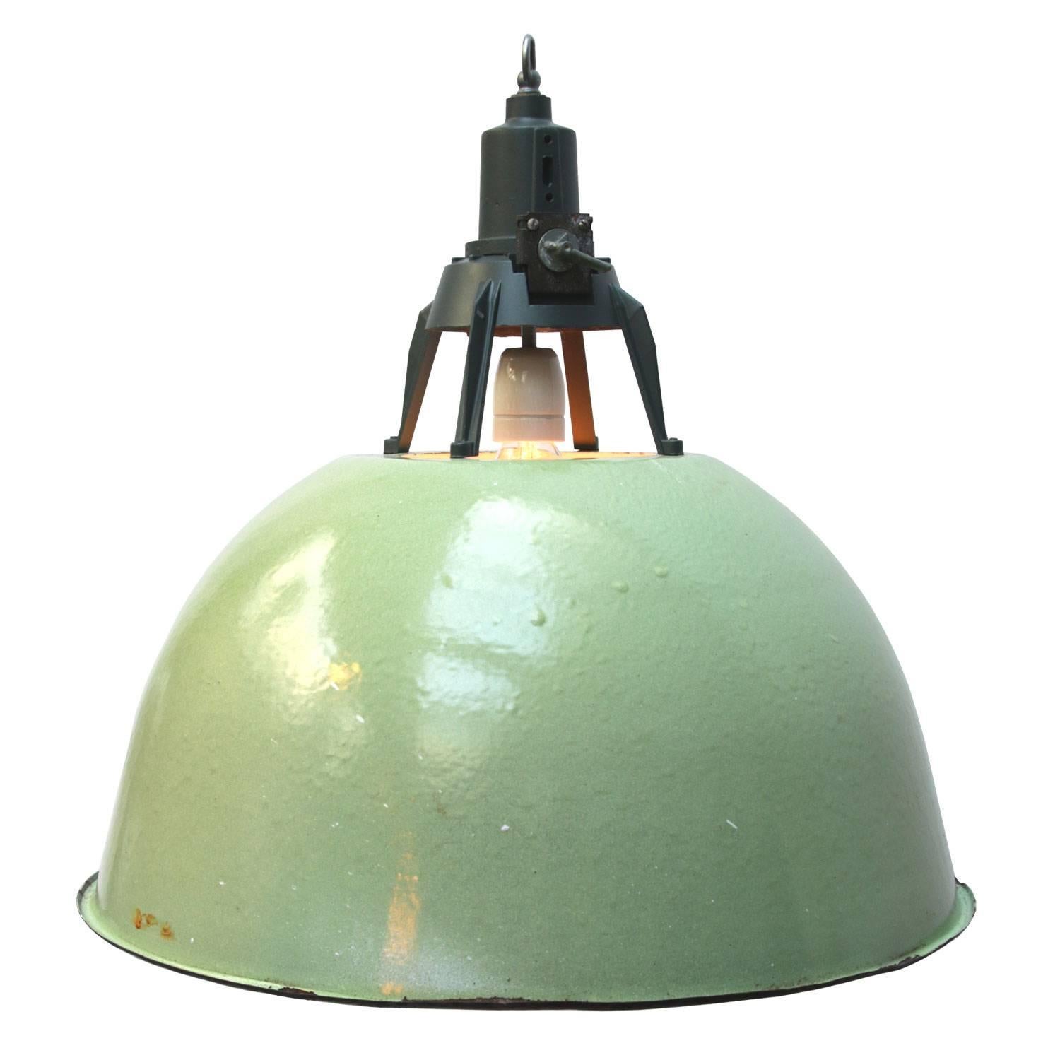 Light Green Enamel Vintage Industrial pendant Lights (2x)
