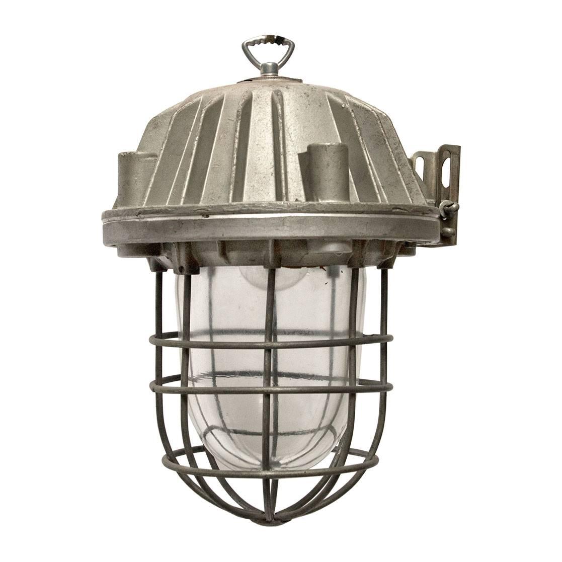 Gray, Metal Vinatge Industrial Cast Clear Glass Cage Lamp (6x)