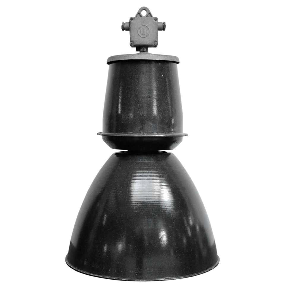 Jenin (3 Pieces) | Grey Enamel Industrial Lamps, Rounded Glass at 1stdibs