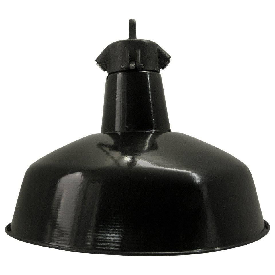 Black Enamel Vintage Industrial Cast Iron Top 1930s, Bauhaus Pedant Lights (33x)