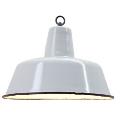 White Light Grey Enamel Vintage Industrial Pendant Lights (2x)
