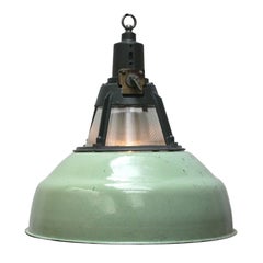 Green Vintage Industrial Holophane Glass Pendants Lights