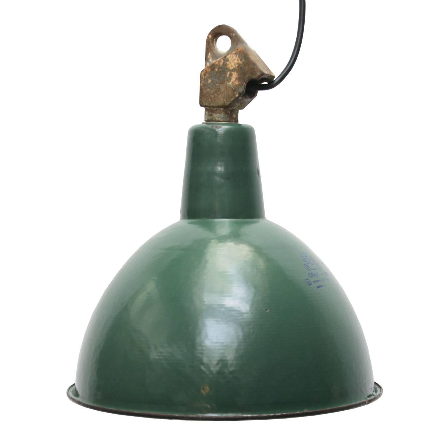 Cast Green Enamel Vintage Industrial Hanging Light Pendant