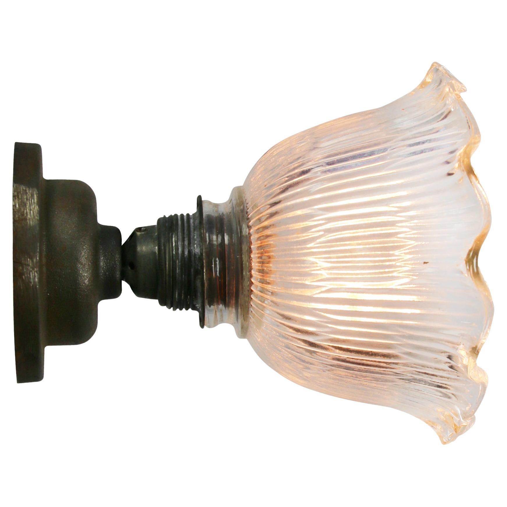 Vintage Clear Striped Glass Cast Iron Scones Wall Lamps