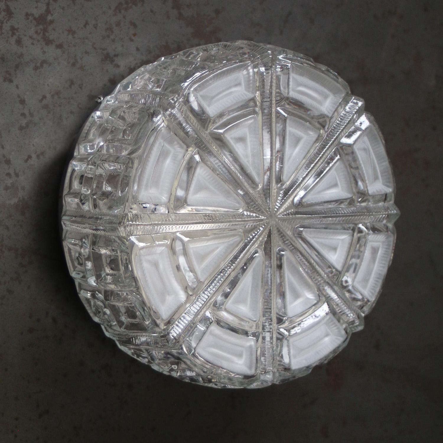 German Round Clear Glass Mid-Century Sconces Flush Mounts For Sale