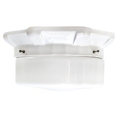 1920s French White Porcelain Opaline Glass Flush Mount Ceiling Lamp