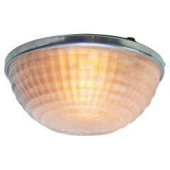 Vintage French 1950s Aluminium and Clear Cut Glass Flush Mount from Holophane