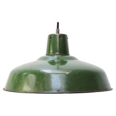 French Green Enamel Vintage Industrial Pendant Lights