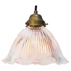 Lampade a sospensione francesi Holophane in vetro trasparente pressato