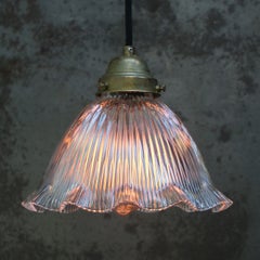 Lampade a sospensione francesi Holophane in vetro trasparente pressato