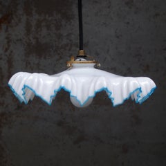 French Art Nouveau Brass White Opaline Glass Pendant Light 1920s