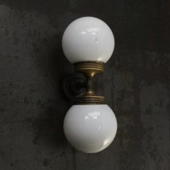 Opaline Glass Brass Vintage Cast Iron Double Sconces Wall Lights