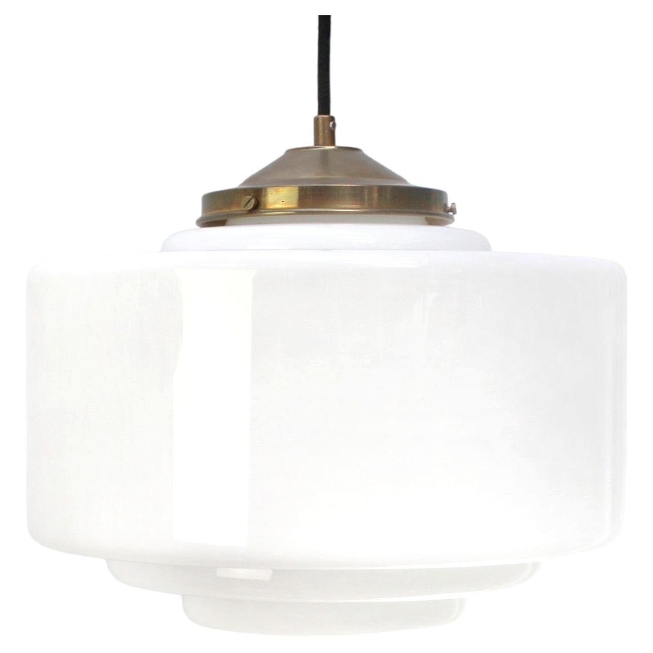 Vintage Art Deco White Opaline Glass Pendant Lights For Sale
