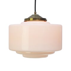 Vintage Art Deco White Opaline Glass Pendant Lights