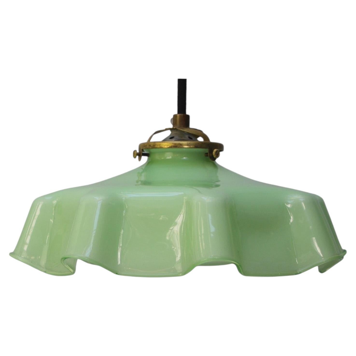 French Green Opaline Glass Brass Pendant Light