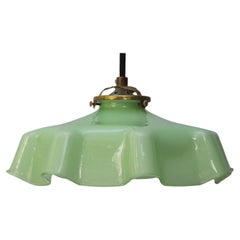 French Green Opaline Glass Brass Pendant Light
