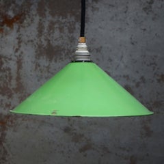 French Green Enamel Vintage Industrial Pendant Lights