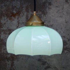 French Green Opaline Glass Brass Pendant Light