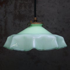 French Green Opaline Glass & Brass Pendant Light