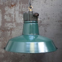 Industrial Petrol Green Enamel Cast Iron Factory Pendant by Sammode, France