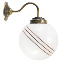 French White Opaline Glass Gold Stripe Brass Bistro Sconces Wall Lamps
