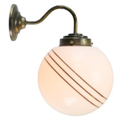 French White Opaline Glass Gold Stripe Brass Bistro Sconces Wall Lamps