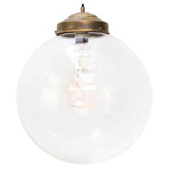Vintage Large Clear Glass Globe Brass Pendant Light