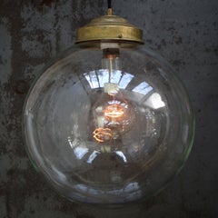 Vintage Extra Large Clear Glass Globe Brass Pendant Lights