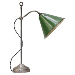 British Green Enamel Nickel Plated Brass Desk Table Light