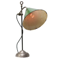 British Green Enamel Nickel Plated Brass Desk Table Light