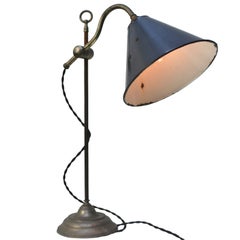 British Blue Enamel Nickel Plated Brass Desk Table Light