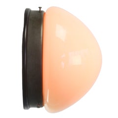Biege Opaline Glass Vintage Industrial Gray Metal Bakelite Sconce Wall Lamp