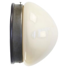 Biege Opaline Glass Vintage Industrial Gray Metal Bakelite Sconce Wall Lamp